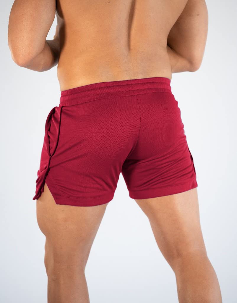 FLYFIREFLY Men's Gym Workout Shorts Running Lightweight Athletic Short Pants Bodybuilding Training Red