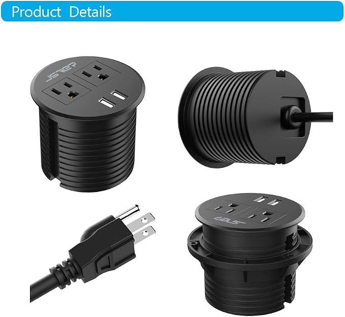 Desktop Power Grommet JSVER Mini Desktop Power Strip Hide Recessed Power