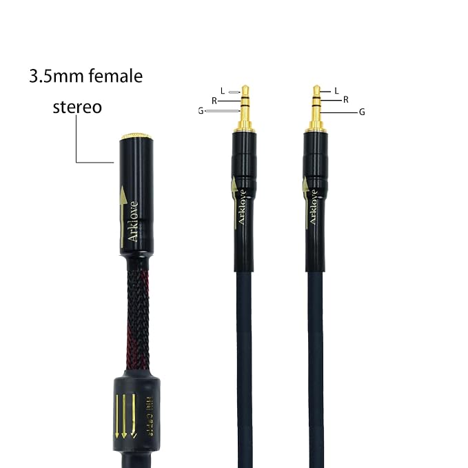 Arklove 2ft Shielded 1/8" aux Input 3.5mm Female to 2X 3.5 Output Splitter