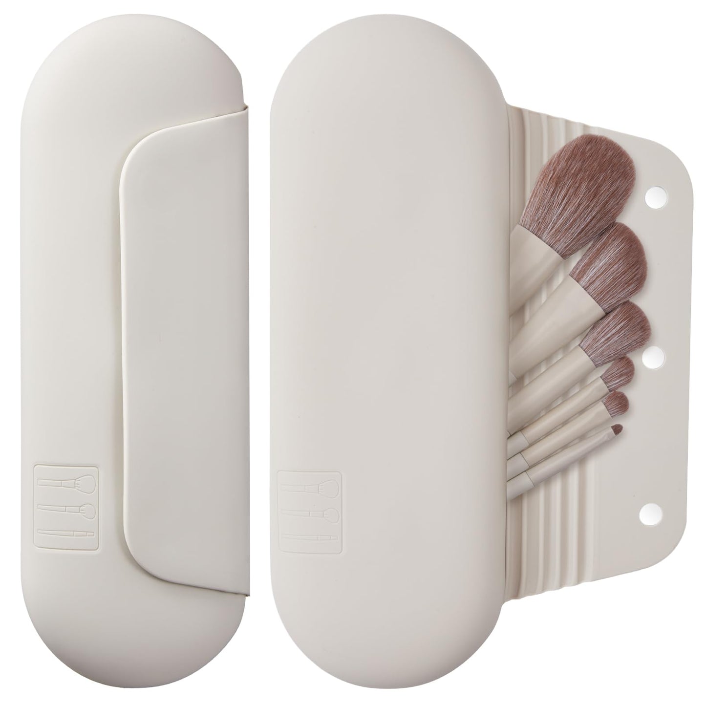 Silicone Makeup Brush Holder Travel Cosmetic Bag:Soft Portable Cosmetic Face Brushes Holder with Upgrade Anti-Fall Out Magnetic Closure, Large Travel Makeup Brush Case - Walnut