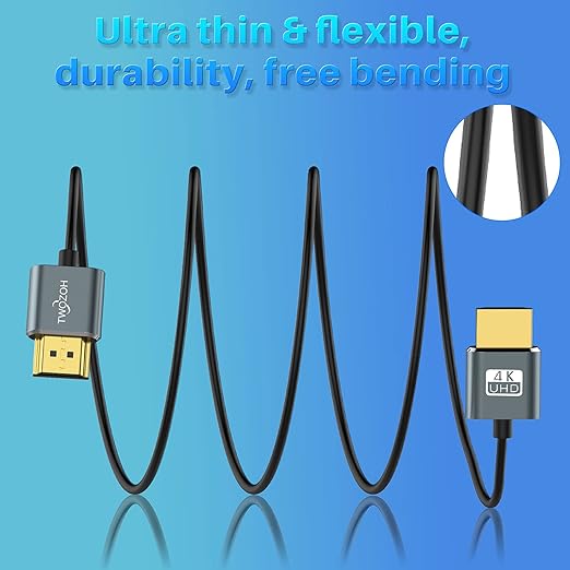 Twozoh Ultra-Thin HDMI to HDMI Cable 3.3FT, Hyper Slim HDMI 2.0 Cable, Extreme
