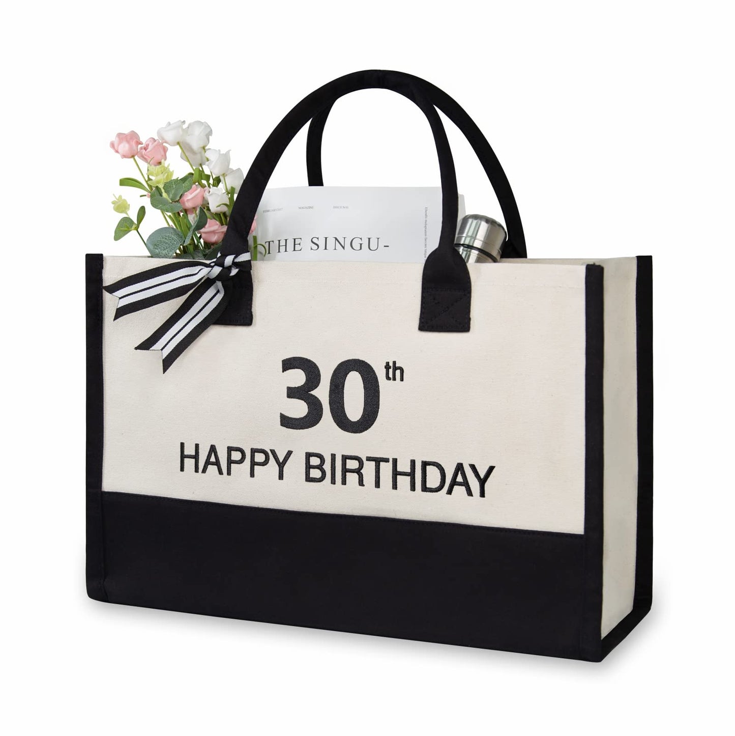 TOPDesign Embroidery Initial Canvas Tote Bag, Personalized Present Suitable for Wedding, Birthday, Beach, Holiday, is a Great Gift Women, Mom, Teachers, Friends, Bridesmaids (Letter K)