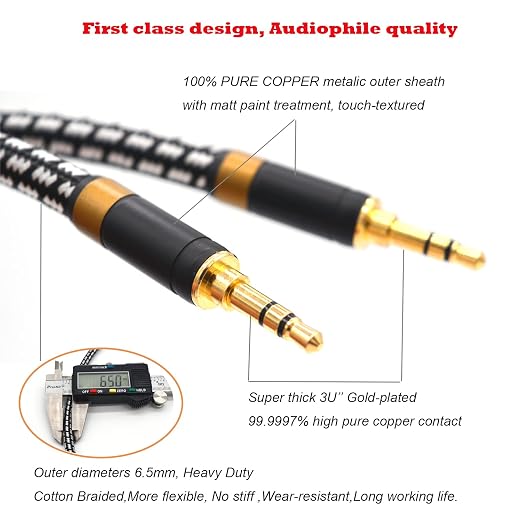 Aux Cord, Audiophile 3.5mm Stereo Audio Cable, Unbreakable and Great