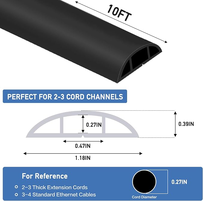 Floor Cord Cover Self Adhesive Cord Hider Floor Extension Cord Covers