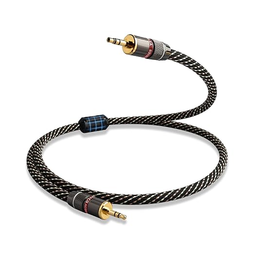 Audiophile HiFi Audio Cable–3.5mm to 3.5mm, 6N OFC Core, 24K Gold-Plated Plugs
