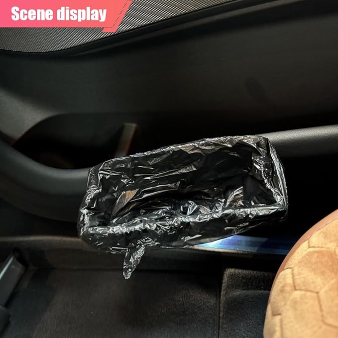 Car Trash Can, Leather Car Garbage Can with One Roll Trash Bag, Foldable Hanging Storage Container, Mini Trash Bin, Vehicle Garbage Organizer Holder for Door Side, Back Seat (Black)