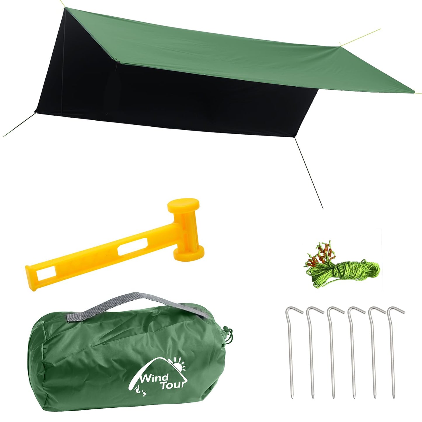 Wind Tour Portable Multifunctional Tent - Footprint, Traveling Awning, Rain Fly, Waterproof Shelter - Outdoor Camping Tarp & Sun Shelter for Hiking, Beach (118118 in)