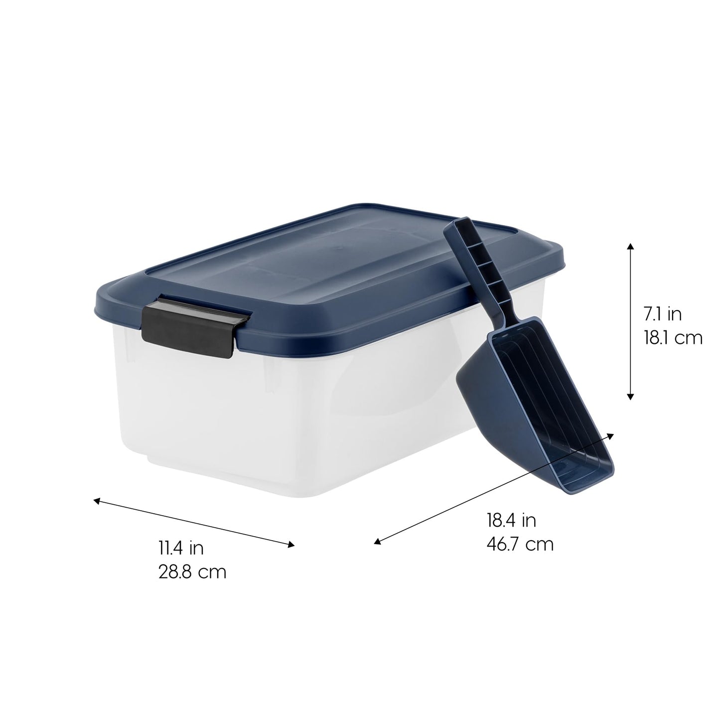 IRIS USA WeatherPro Airtight Pet Food Storage Container, Up to 14 lbs, Dog Cat Bird and Other Pet Food Storage Bin Keep Pests Out Translucent Body BPA Free Stackable, 2 Pack, Navy