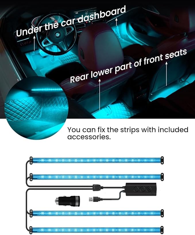 Car LED Lights, 72 LED Smart Car Interior Lights RGB with App Remote Control,Multicolor Footwell Under Dash Inside Light Kits Music Sync Mode, for Vehicle Internal, SUV, Trucks, 12V