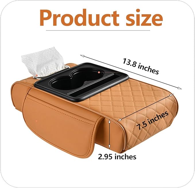 Car Armrest Cushion for SUV with Cup Holder 2.75"Height ,5-in-1 Center Console Cover with 2 Storage Bags , Tissue Box Slot, Phone Slot for Sedans, Car Accessories Interior Organizers (Black Red)
