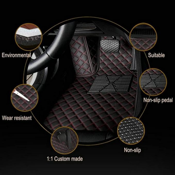 Customize Making Car Floor Mats for 99.99% Sedan SUV Pickup Truck Full Coverage Men Women Cute Leather Protection Pads Non-Slip Floor Liners (Black+Yellow Side)