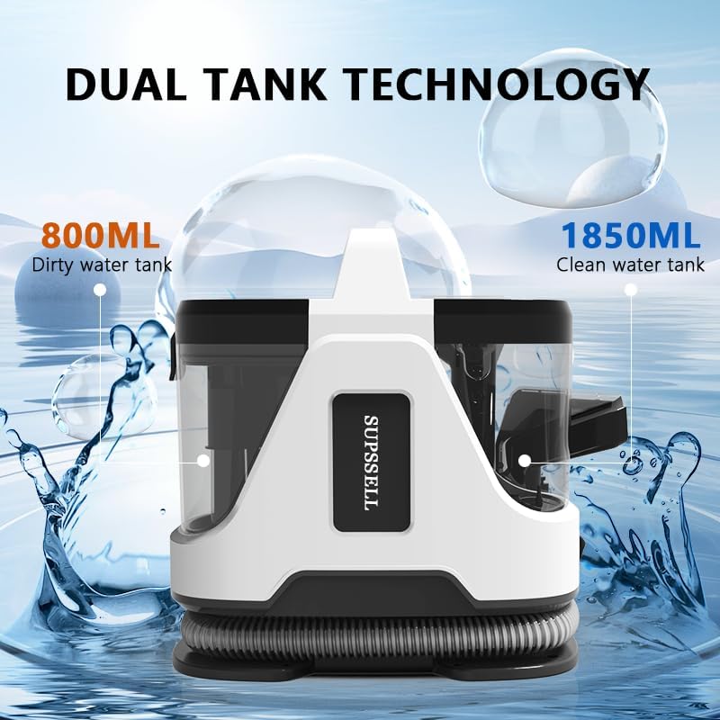 Carpet Spot Cleaner Machine, 16Kpa Portable Deep Cleaner with 62oz Tank and for Carpets, Upholstery, Pet Hair,Includes 2 Brushes, Extension Hose (White)