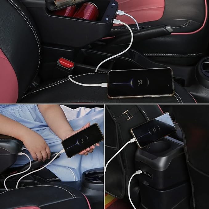 AULPHIKE Compatible with Ford Fiesta Armrest 3 2011-2018 Center Console Organizer Armrests Double Layer Storage Space with USB Ports