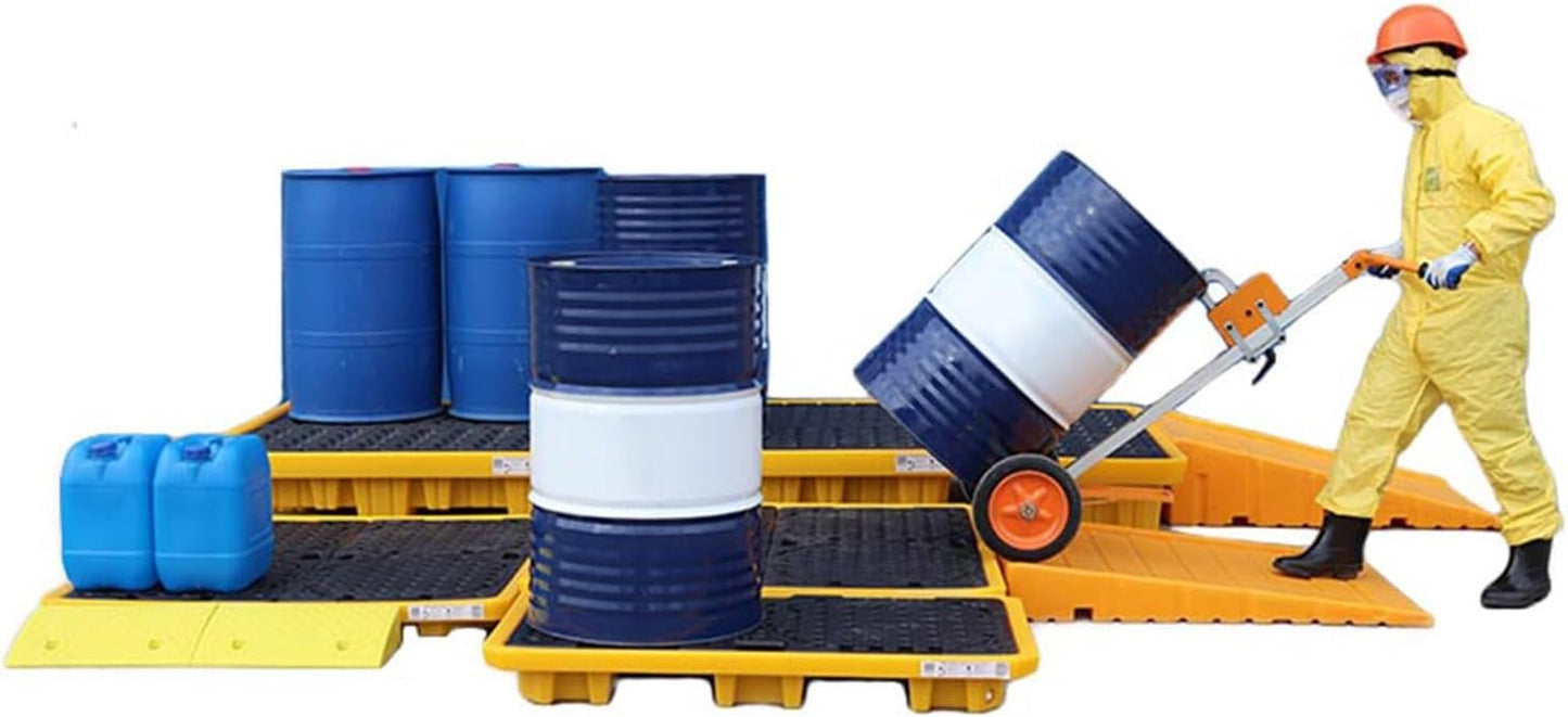 Drum Containment Spill Pallet, Industrial Nestable Oil Drums Leak-Proof Tray, Garage Storage Detachable Anti Slip Polyethylene Platform with Drain (Color : Yellow-1 Pack, Size : 26.4"x26.4"x