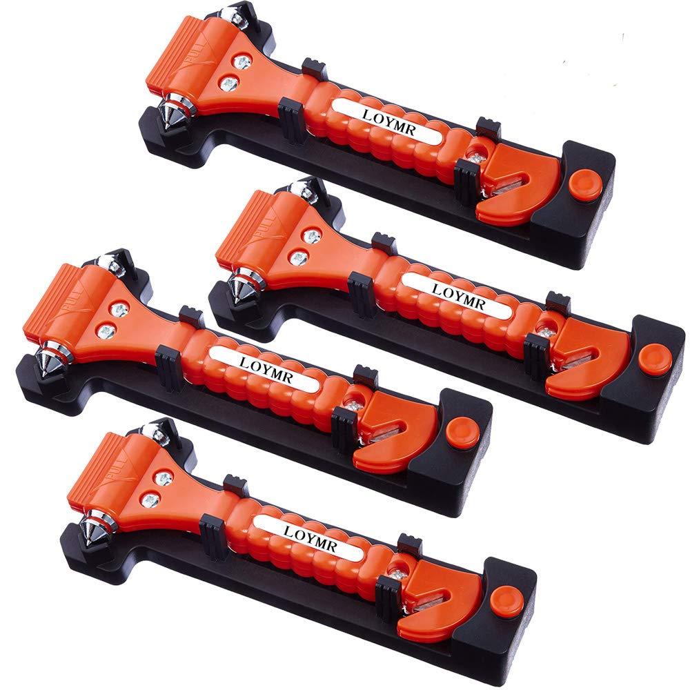 4 PCS Car Safety Hammer,with Car Window Glass Hammer Breaker and Safety Seat Belt Cutter 2-in-1 Emergency Escape Tool, Survival Kit Red