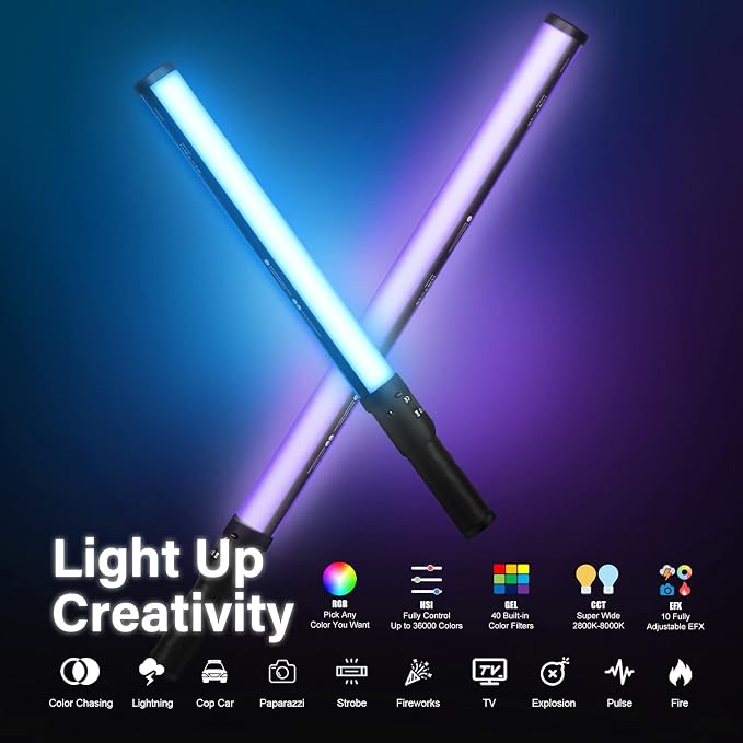 Mettlelite LS800C RGB Light Stick and Mettlelite SPL210C LED Video Light Full