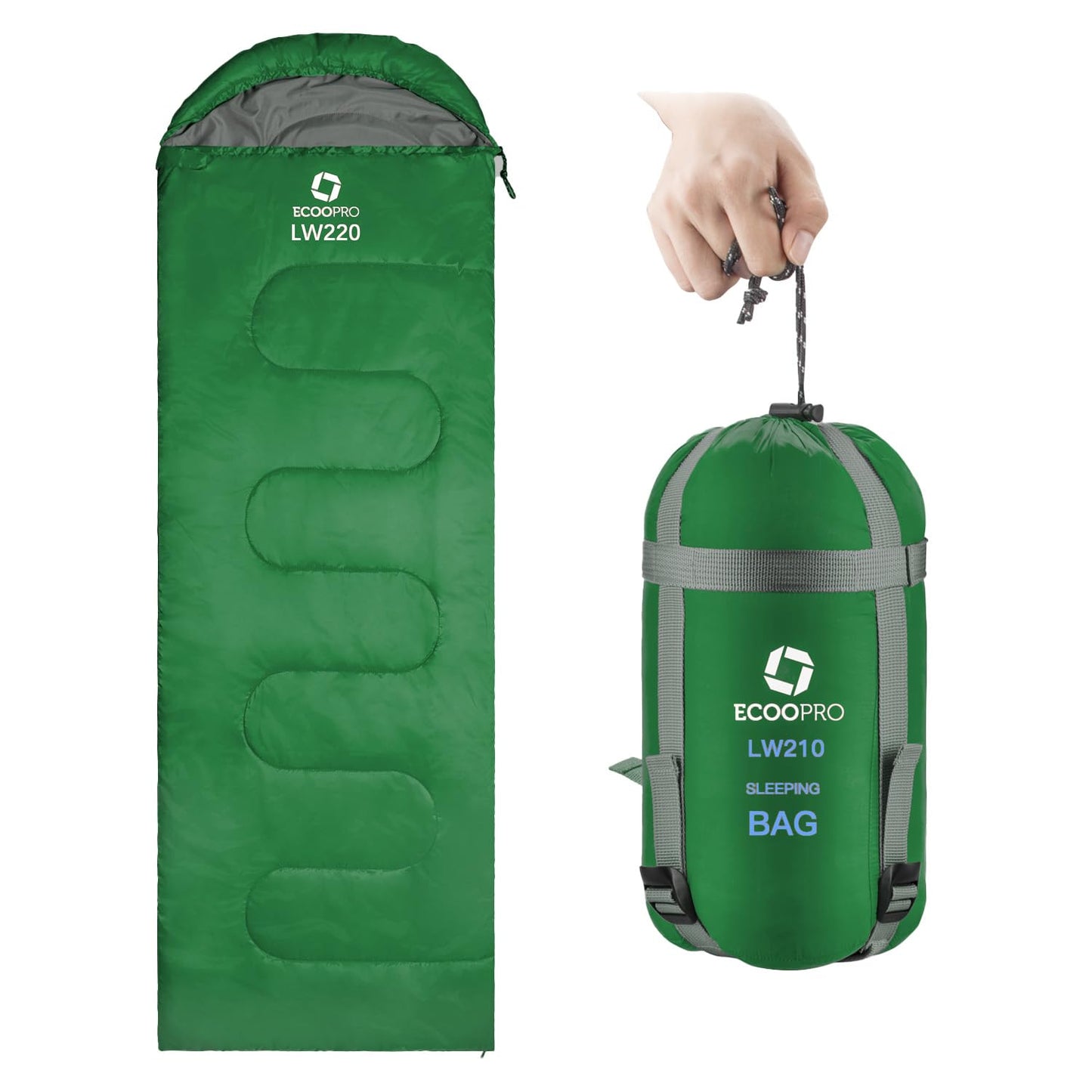 ECOOPRO Warm Weather Sleeping Bag - Portable, Waterproof, Compact Lightweight, Comfort with Compression Sack - Great for Outdoor Camping, Backpacking & Hiking-83 L x 30" W Fits Adults