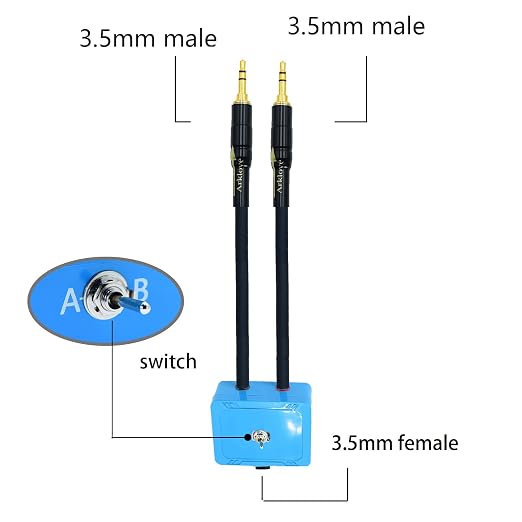 20ft Sound Channel swicher 1/8" aux Input 3.5mm Female to 2X 3.5 Output Switch