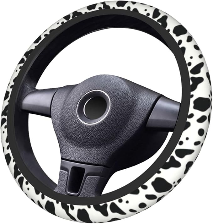 Cow Pattern Cute Steering Wheel Cover Non-Slip Breathable Sweat-Absorbent Suitable for SUV Van Truck Car Universal Protection Accessories 15 Inch Suitable for Women Men