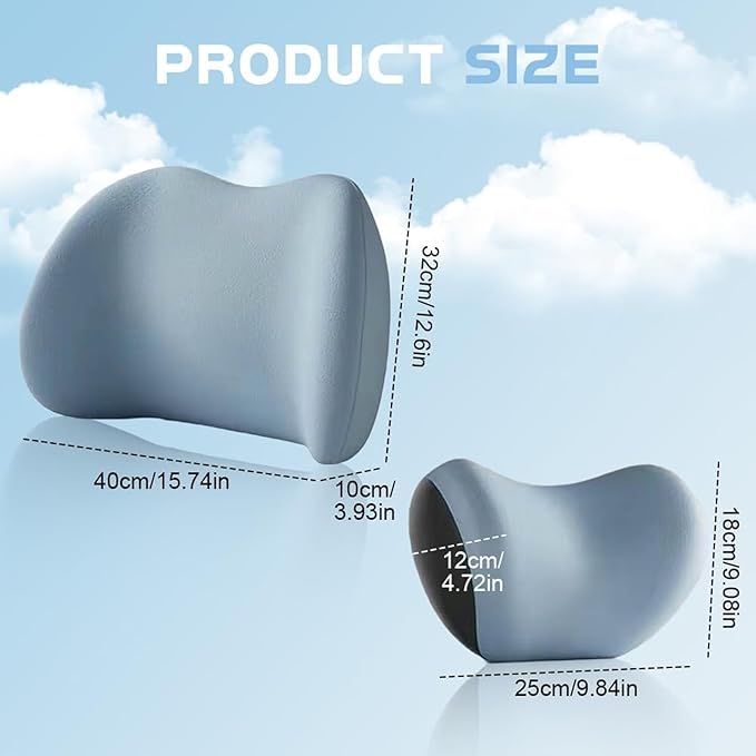Headrest Lumbar Pillows Car Seat for Honda HRV CRV CRZ BRV 2001-2025, Ergonomic Neck Back Support Cushion, Comfortable Breathable Washable Cover, Memory Foam, Gray
