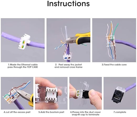 AMPCOM CAT6 Keystone Jack Tool-Less RJ45 UTP, No Punch-Down Tool Required