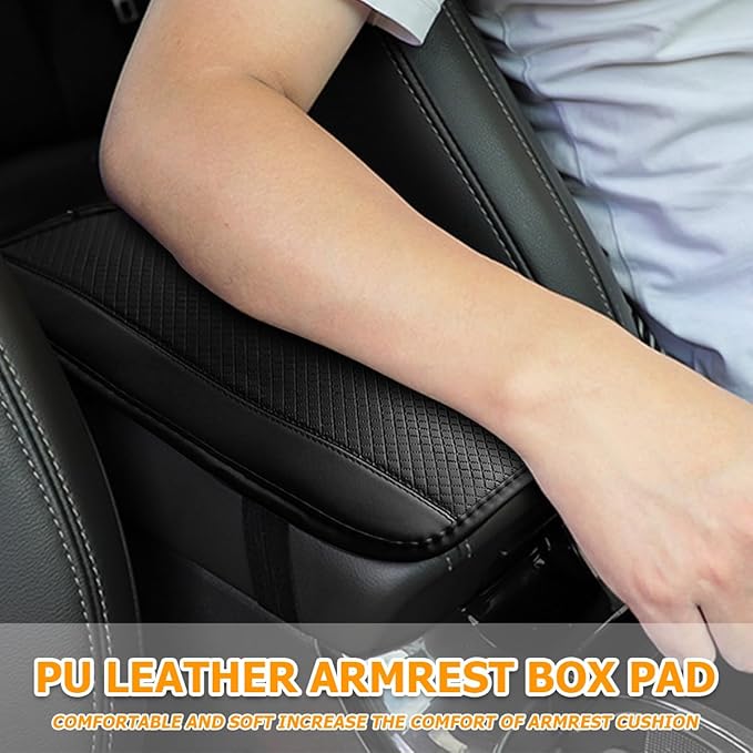 Car Armrest Seat Box Cover, Comfortable Leather Automotive Center Console Cushion Pad, Soft Waterproof Vehicle Arm Rest Protector Mat Accessories, Universal for RV, SUV, Truck (Black)