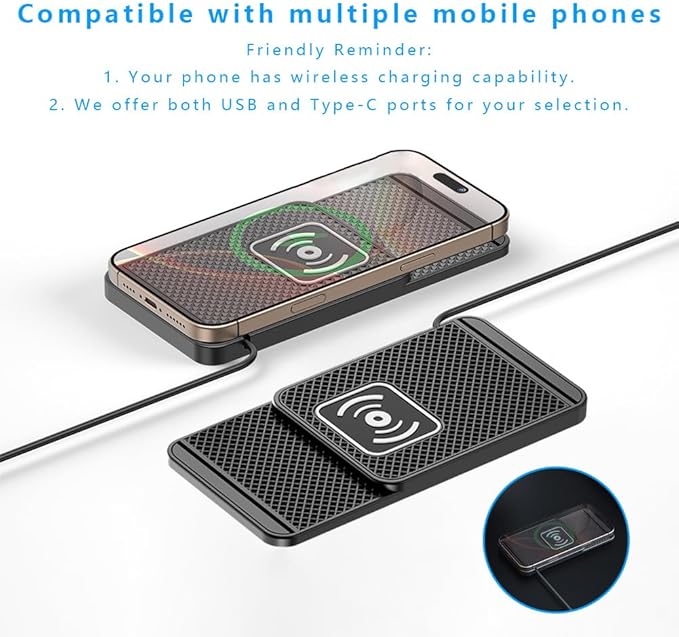 Wireless Charging Pad for Car for Honda Civic(Hatchback) Fit 2000-2026, Non-Slip Type C/USB 20W Fast Phone Charging Pad DIY Trim-to-Fit No Interior Damage,A&USB