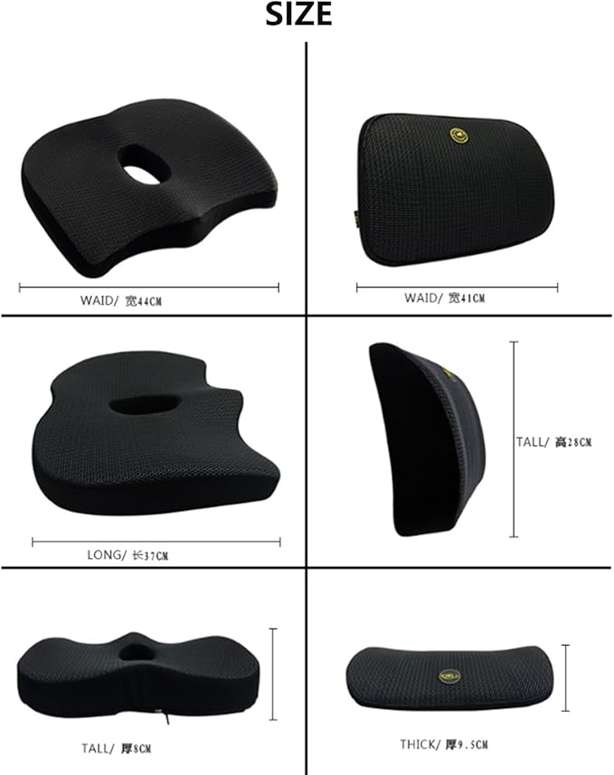 Heightening Wedge Car Seat Cushion Pad for Driving with Comfort Memory Foam, Curved Design Closely Adheres to The Lumbar Spine and Buttocks, Relieving Fatigue Broader Vision (Cushion Set,Dark Gery)
