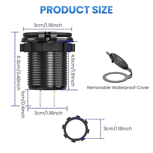 12V USB Charger with 4 Ports, Upgraded Aluminum Alloy Car Outlet with LED Voltmeter Display, for 12/24V Car Golf Cart Boat Marine Bus Truck RV Marine Motorcycle etc. (2PC)