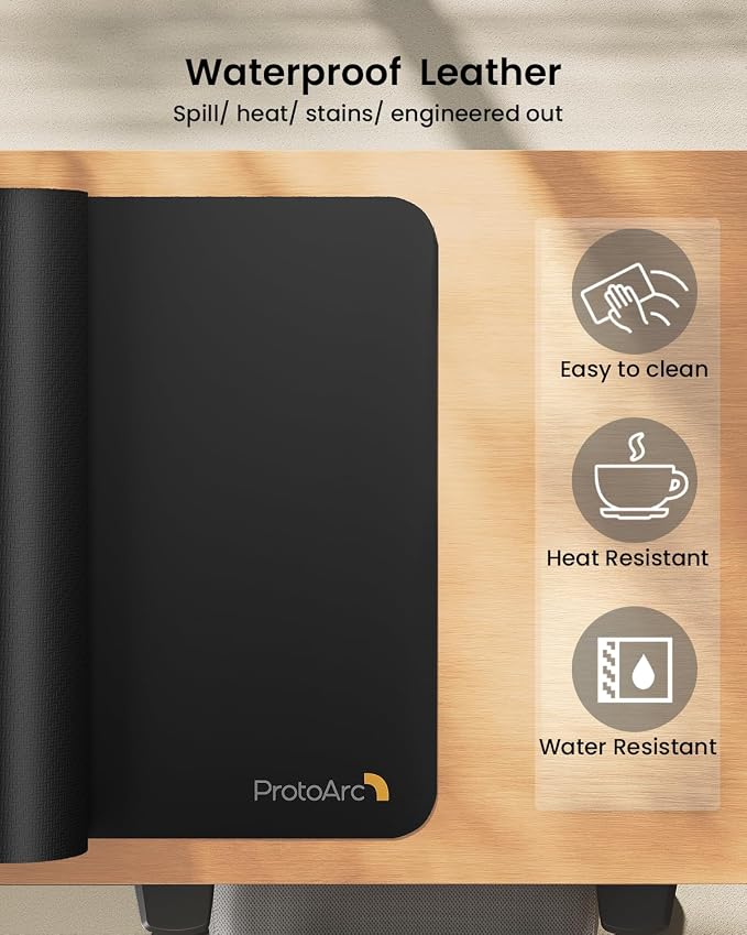 ProtoArc Leather Desk Mat, Large Mouse Pad- 31.5×15.8 inch, Non-Slip PU Leather