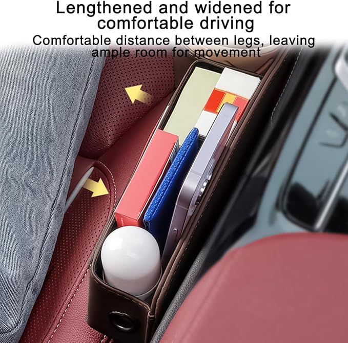 Leather Car Seat Gap Filler Organizer, Adjustable Vehicle Side Gap Storage Box, Auto Front Seat Crevice Catcher for Phones, Glasses, Keys, Universal for SUV, Sedan, Truck (Brown)