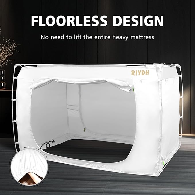 Bed Tent - Rectangular, Modern Style, White, 75"W x 54"L, 80% Blackout, 3 Doors, Breathable, Easy to Install