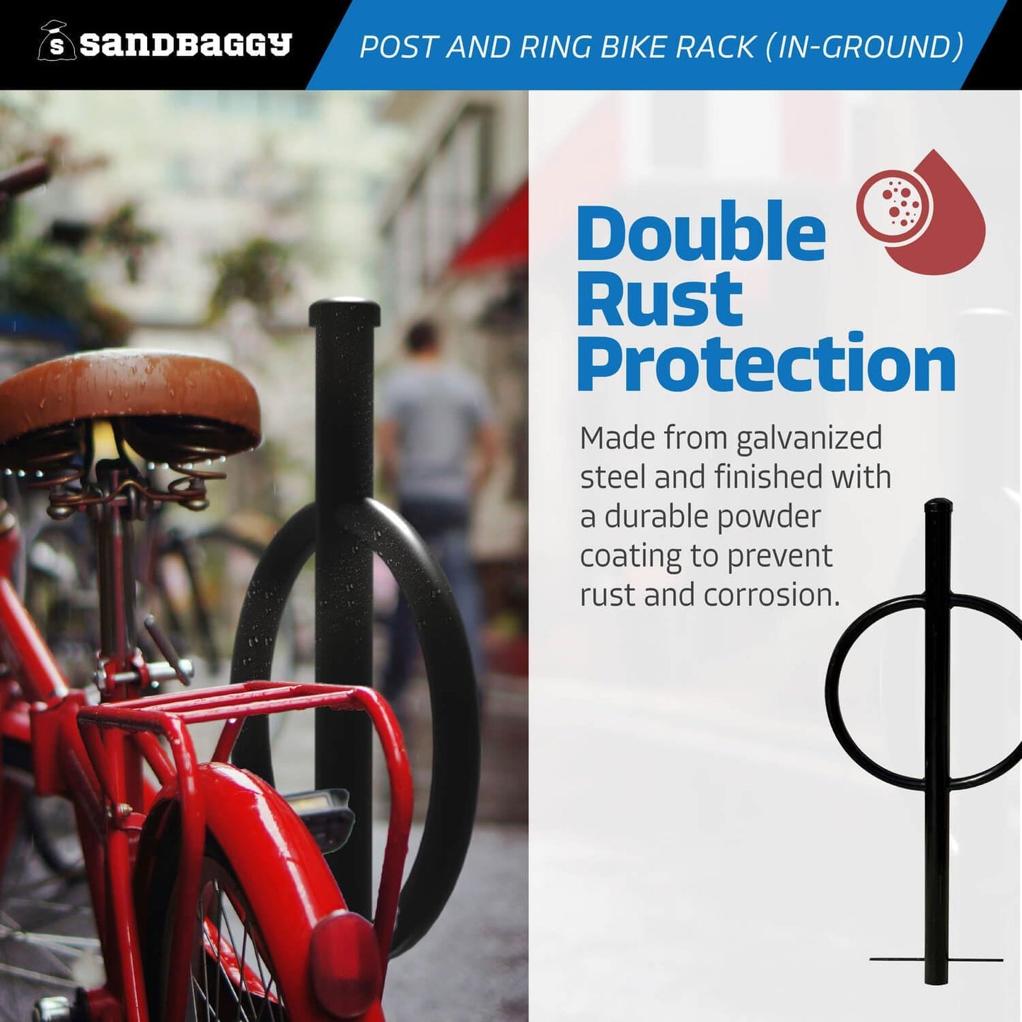 Sandbaggy Post and Ring Rack - In Ground - Commercial Outdoor Bike Parking & Storage Racks (Black, 10)