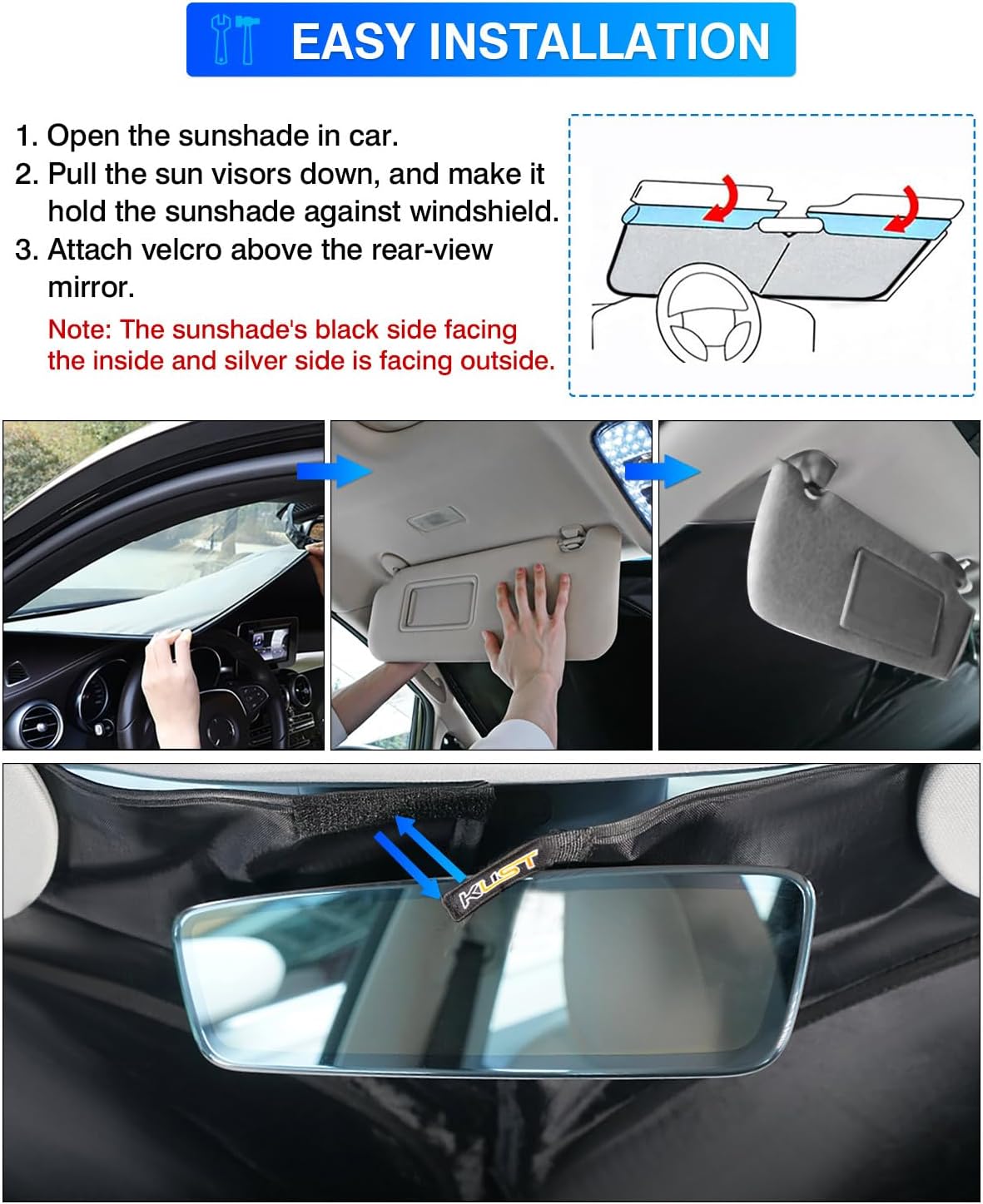 KUST Windshield Sun Shade for BMW 5 Series G30 G31 2017-2023 Window Shade Sun Visor Cover Foldable Blocks UV Rays Keep Your Car Cooler