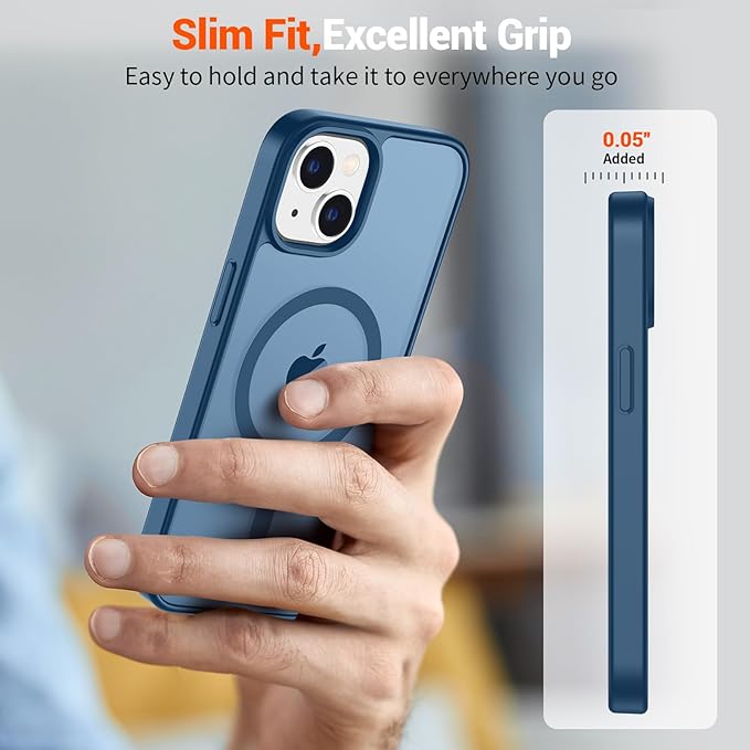SUPFINE Magnetic for iPhone 15 Case (Compatible with MagSafe) (Military Grade Drop Protection) Slim Translucent Matte Shockproof with Anti-Fingerprint Phone Case,Deep Blue