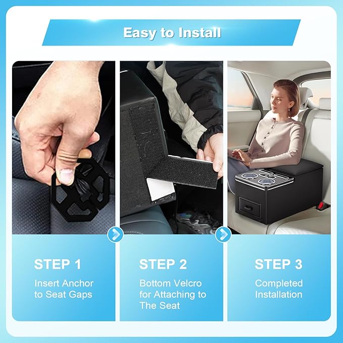 Center Console, Universal Bench Seat Center Console with Fast Phone Charging, Back Seat Car Organizer, Automotive Center Console with Cup Holder & Phone Holder (Black)