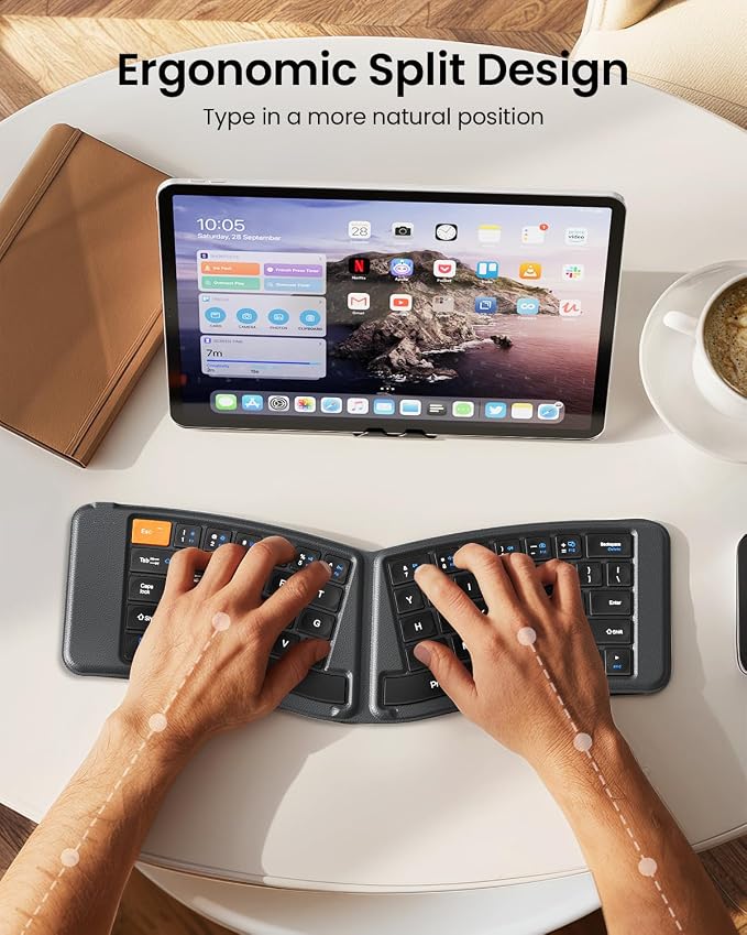 ProtoArc Ergonomic Foldable Keyboard, XK03 Split Folding Bluetooth Keyboard