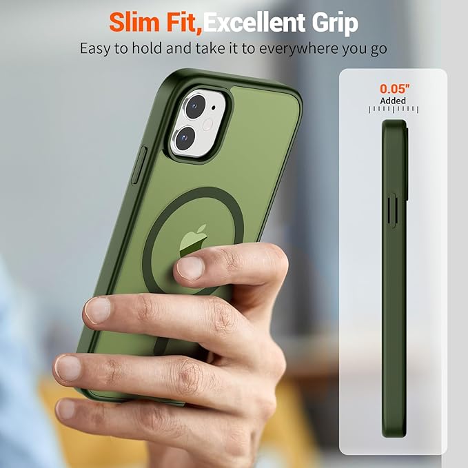 SUPFINE Magnetic for iPhone 11 Case(Compatible with MagSafe)(Military Grade Drop Protection) Slim Translucent Matte Shockproof with Anti-Fingerprint Phone Case,Cangling Green