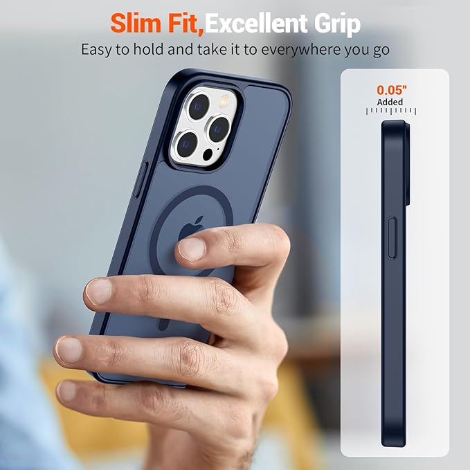 SUPFINE Magnetic for iPhone 15 Pro Case with Screen Protector (Compatible with MagSafe) (Military Grade Drop Protection) Translucent Matte Shockproof Phone Cover,Dark Blue