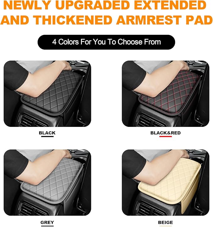 Center Console Cover for Cars Fit for Jeep Cherokee Leather Armrest Covers with 2 Storage Bags(Black&Red)