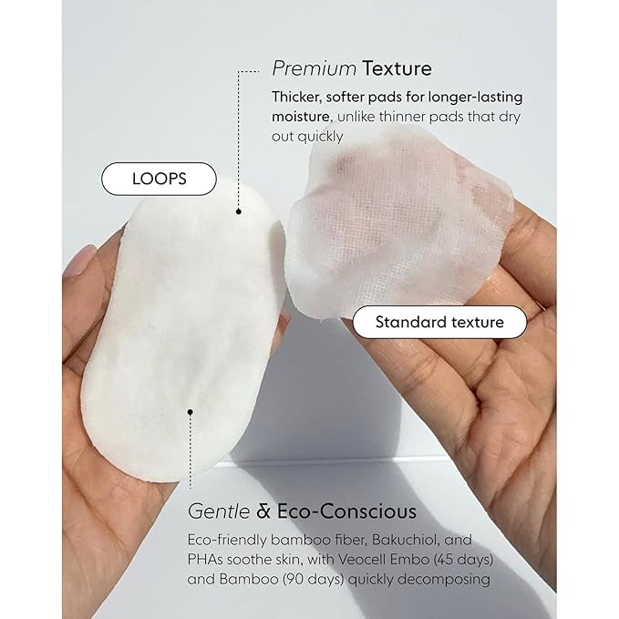 LOOPS Milky Cleanser - Deep Cleansing and Hydrating Skin Care - Pre-soaked Bamboo Pad - Facial Wash with Milky Oil Complex - Oil Cleanser for Face - Face Wash for Women - Facial Cleansing Pads