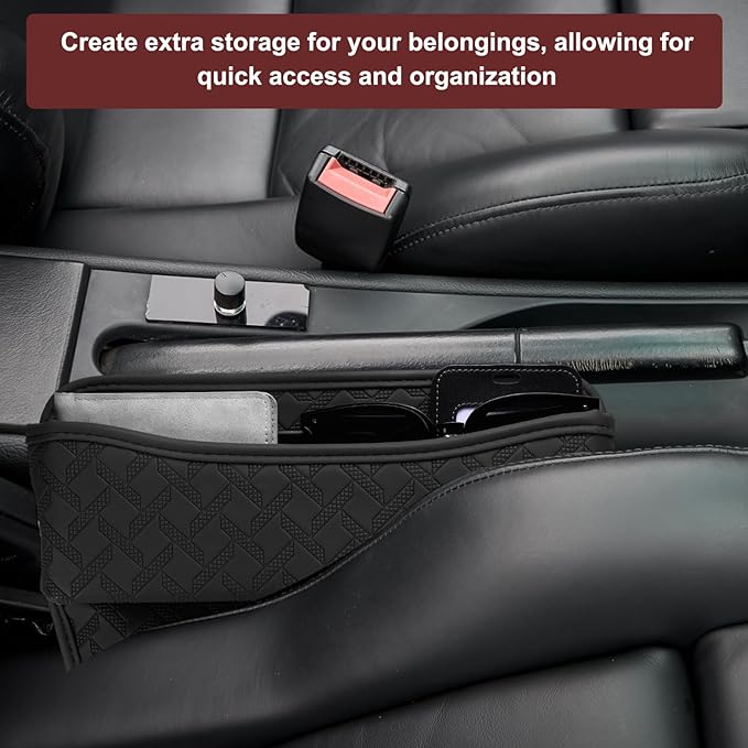 HARFINGTON 2pcs Car Seat Gap Filler Organizer 11.5 x 8 x 2.1 Inch Leather Universal Car Organizer Storage Box Between Seat and Console for Phone Sunglasses Keys, White