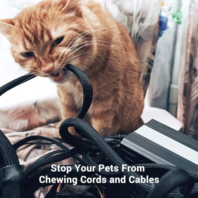 25ft - 1/8 Inch Cable Management Sleeve Protector,Wire Loom PET Expandable Wire Sleeving for Office TV Computer Home Theater Engine Bay Cord Organizer,Protect Cables from Pet Cat Dog Chewing,Black