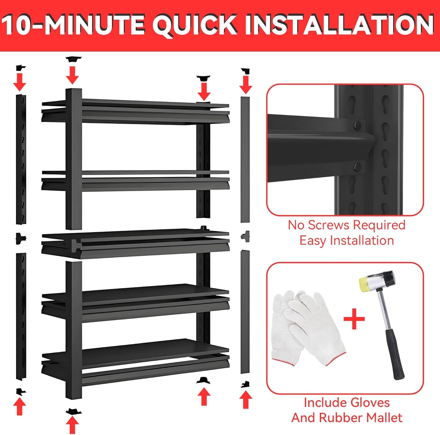 Metal Garage Shelving Unit, Heavy Duty 5-Tier Adjustable Storage Rack, Steel Shelving,2000 lbs Capacity, Industrial Shelves for Heavy Tools and Equipment (5-Tier 63" H x40 W x 18" D)