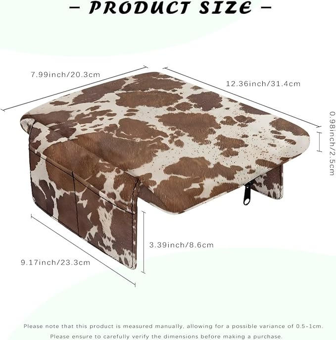 Dreaweet Brown Cow Print Center Console Cover with Pockets Thick Arm Rest Pad for Car Truck SUV Van Soft Comfortable Car Armrest Cover Center Console Cushion Pad