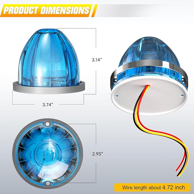 BJZ 4Pcs Ice Blue Watermelon LED Strobe+Constant Marker Lights Dual Function Watermelon-Shaped Side Marker Clearance Tail Top Cap Roof Lights for Trailer Truck Semi-Trailer Heavy-Duty Truck Bus Van