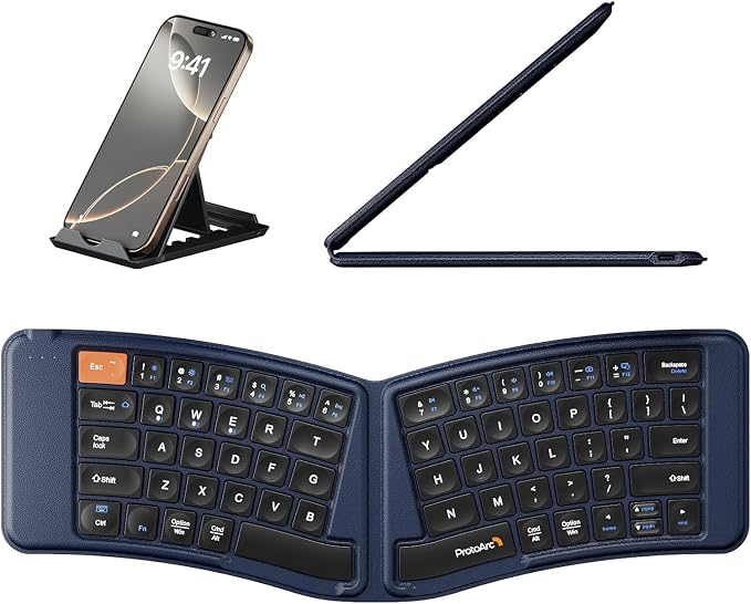 ProtoArc Ergonomic Foldable Keyboard, XK03 Split Folding Travel Bluetooth