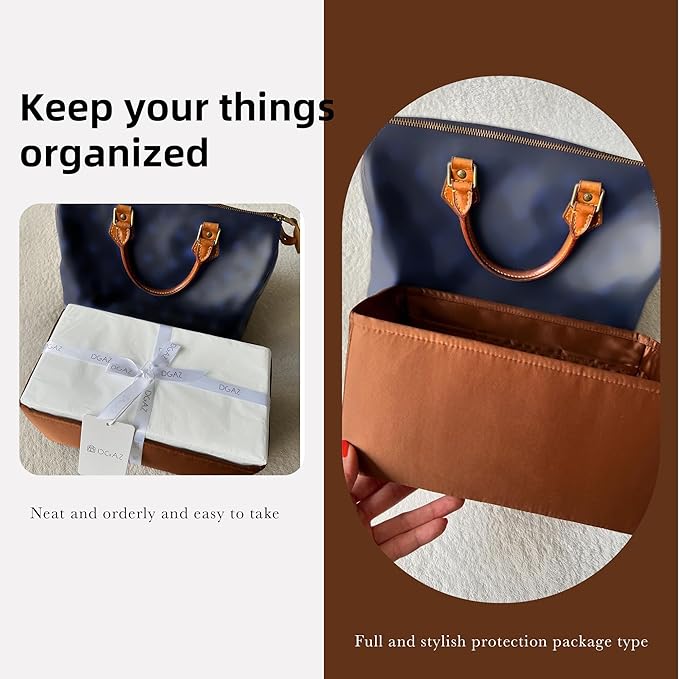 DGAZ Silk Purse Organizer Insert Fits LV Speedy 16/20/25/30/35/45 bags,Silky Smooth Bag Organizer,Luxury Handbag & Tote Shaper(Gold,SP35)