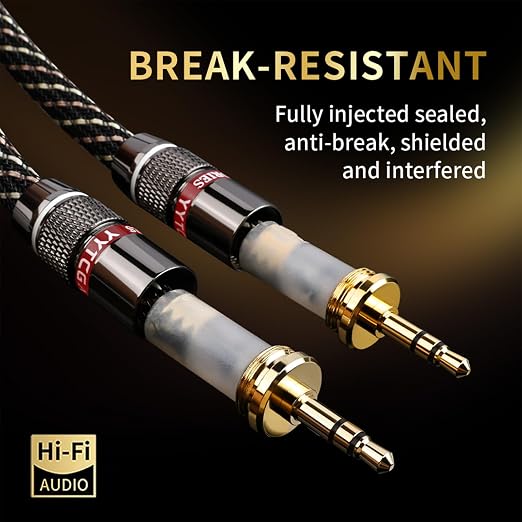 Audiophile HiFi Audio Cable–3.5mm to 3.5mm, 6N OFC Core, 24K Gold-Plated Plugs