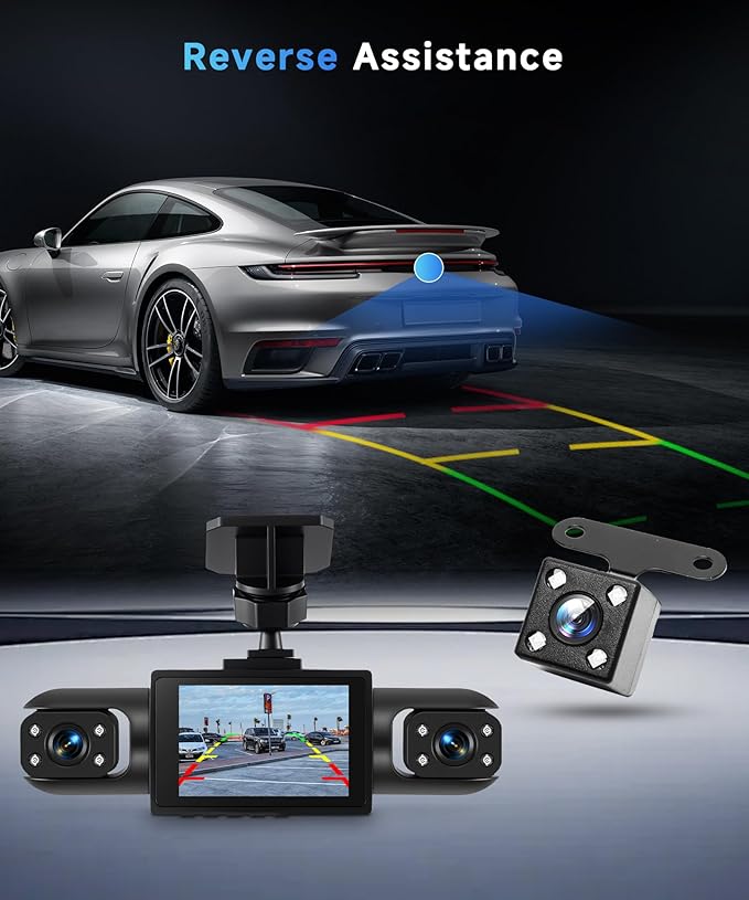 4 Channel 360 Dash Cam Front and Rear Inside Left Right, Dash Camera for Cars, Built-in Night Vision, Sensitive Motion Detection 24/7 Recording Parking Mode Monitor Reversing Help